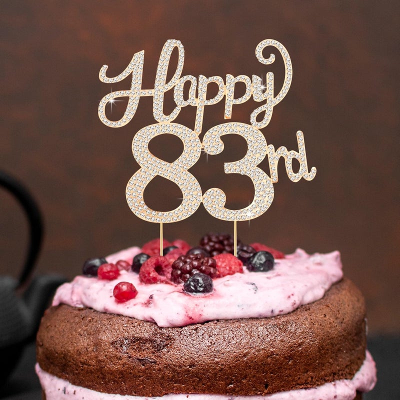 LASKYER Happy 83rd Birthday Decorations,83rd Birthday Gold Rhinestone Cake Topper - Cheers to 83 Years Old Bday Party Metal Sparkly Cake Centerpieces Sign. - Image 5